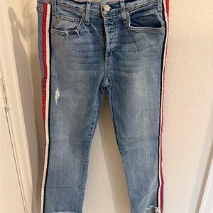 McGuire Denim Light Blue Jeans with Red, White & Navy Side Stripes